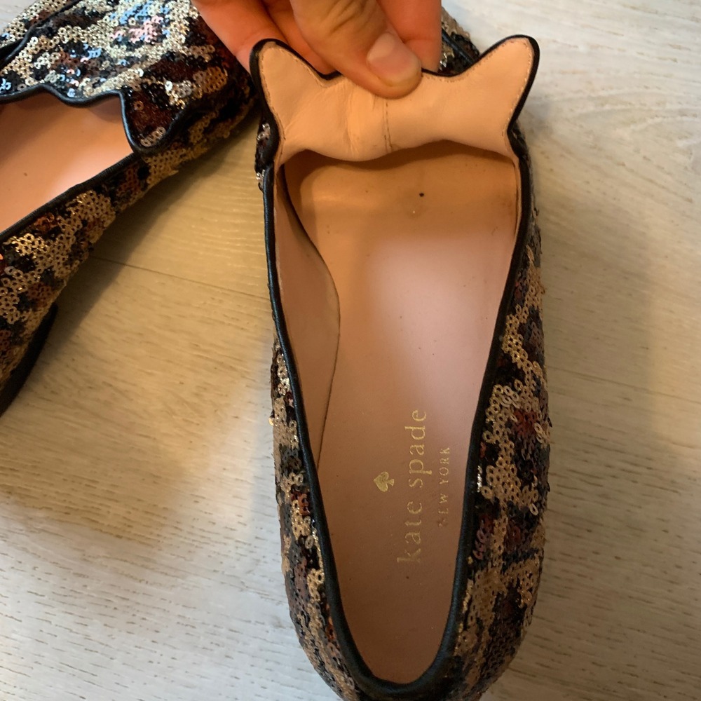 Kate Spade New York Leopard Sequin Cat Ear Loafers Flats Brown Gold 7M - Picture 5 of 6
